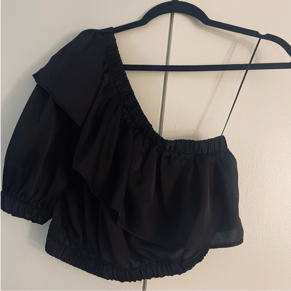 Topshop Black Ruffled‎ Off-Shoulder Blouse